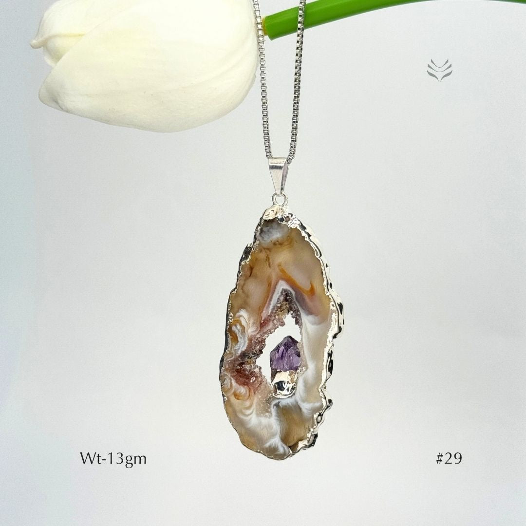 Geode With Pinned Amethyst Pendant