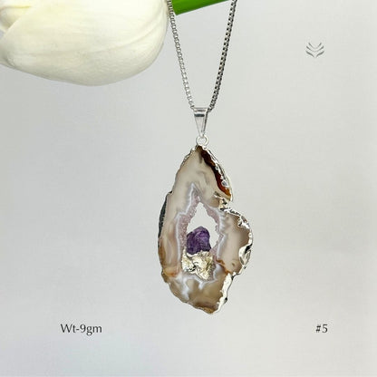 Geode With Pinned Amethyst Pendant