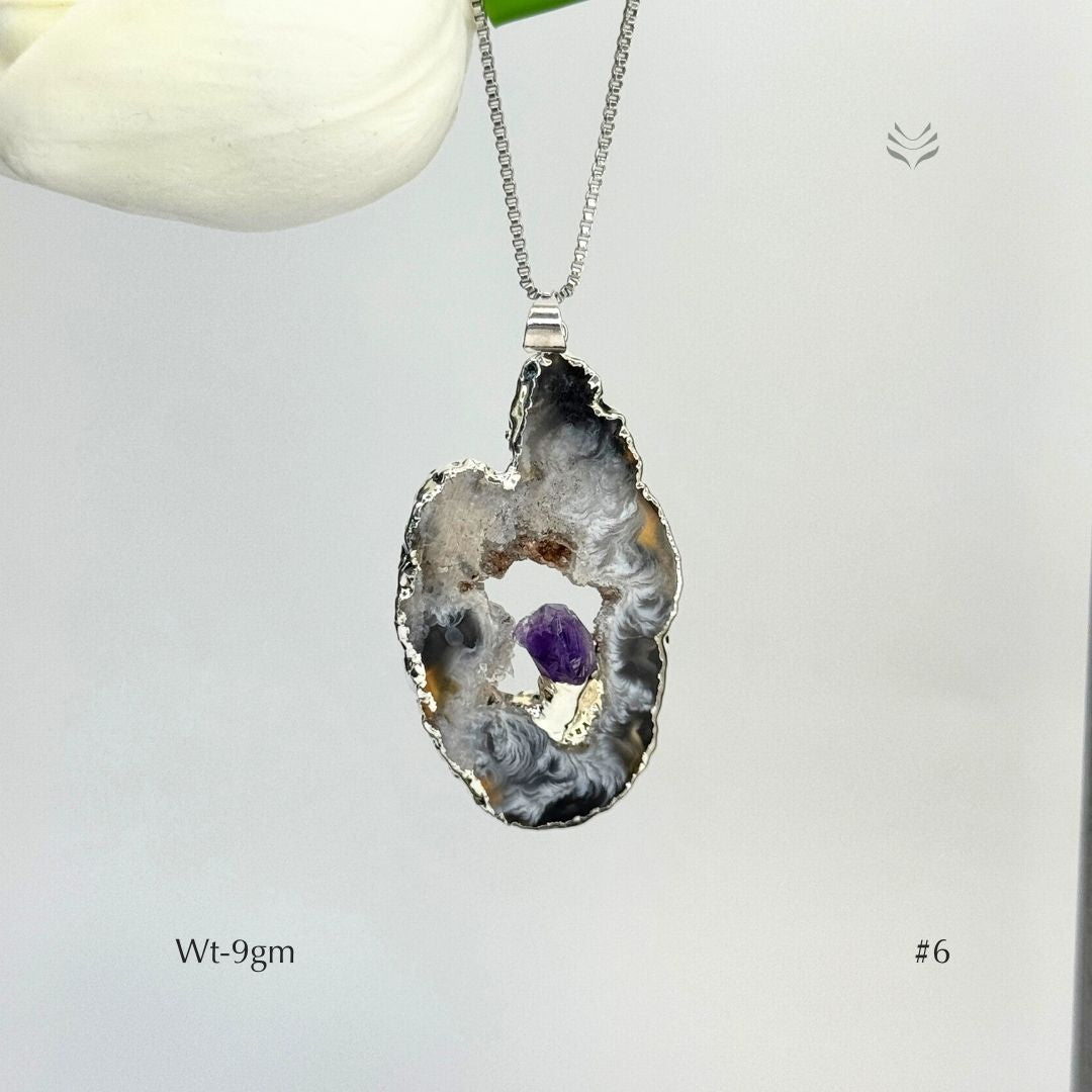 Geode With Pinned Amethyst Pendant