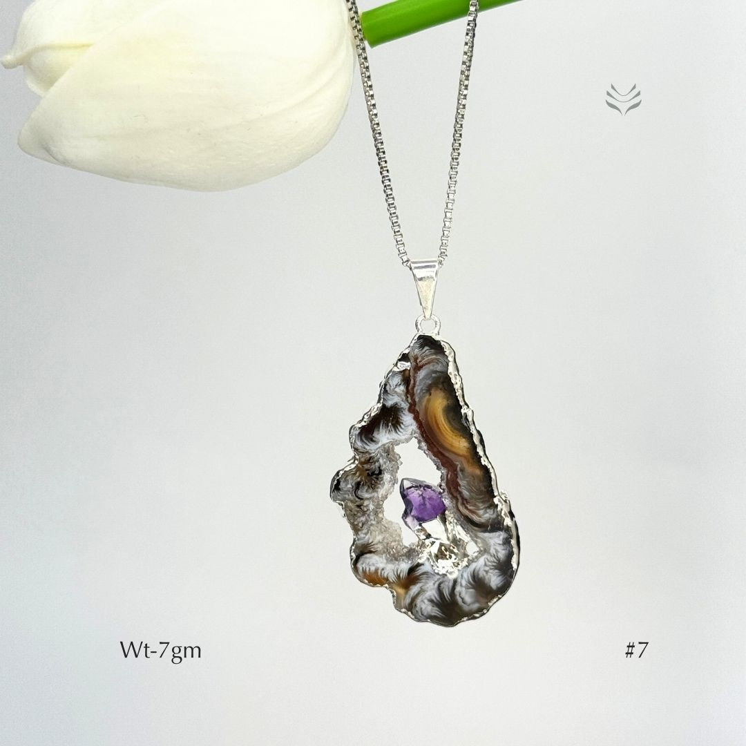 Geode With Pinned Amethyst Pendant
