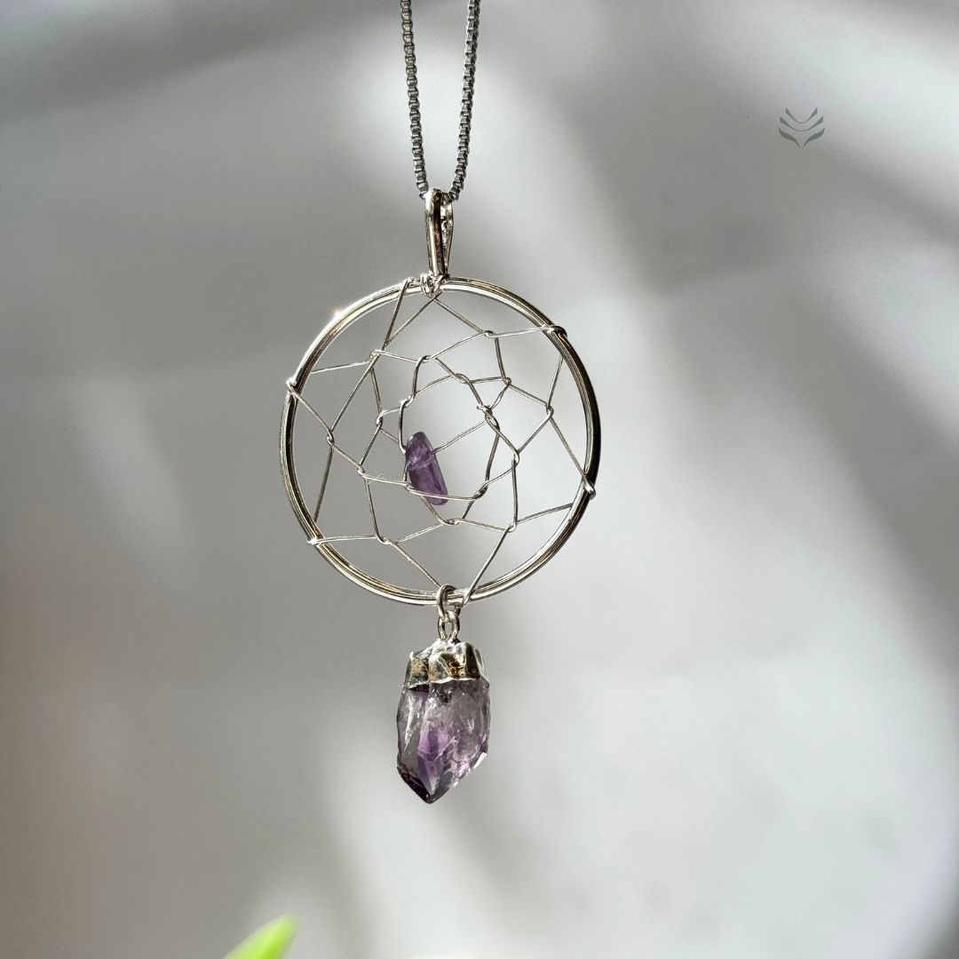 Amethyst Dream Catcher Silver Plated Pendant