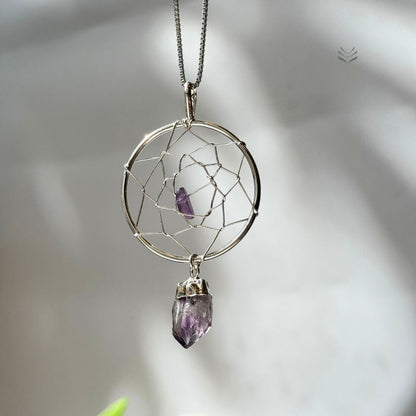 Amethyst Dream Catcher Silver Plated Pendant