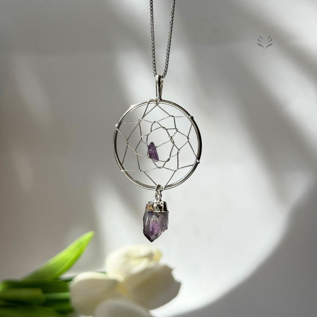 Amethyst Dream Catcher Silver Plated Pendant
