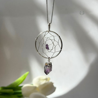 Amethyst Dream Catcher Silver Plated Pendant