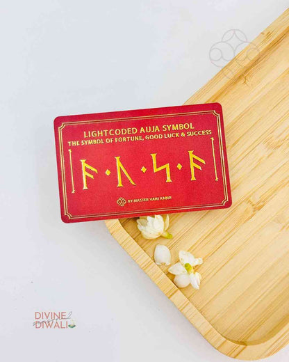 Light-Coded Auja Card for fortune and success on wooden tray