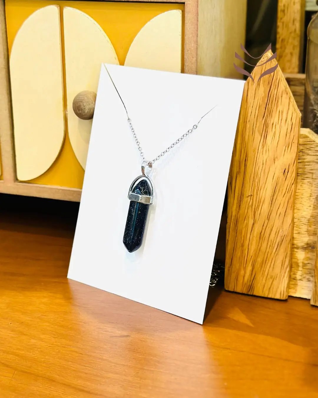 Double Terminated Blue Goldstone Pendant for Energy Flow and Balance