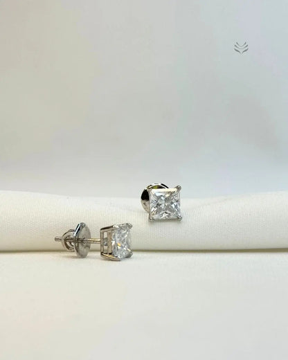 Freya Square Silver Screw Back Earrings 