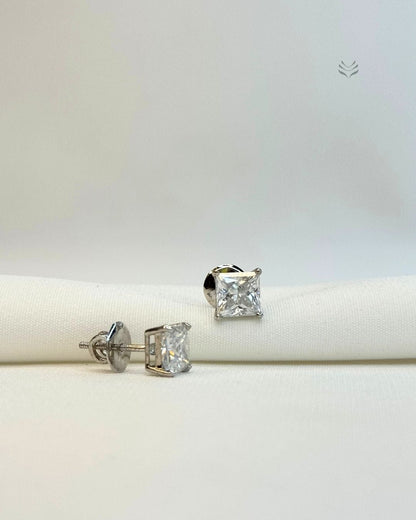 Freya Square Silver Screw Back Earrings 