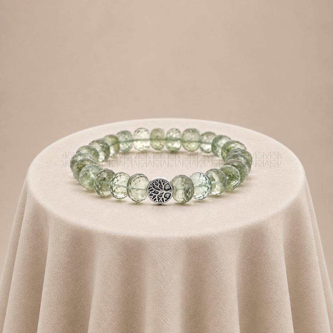 RA Prosperity Diamond Cut Green Amethyst Bracelet  Crystal Bracelet