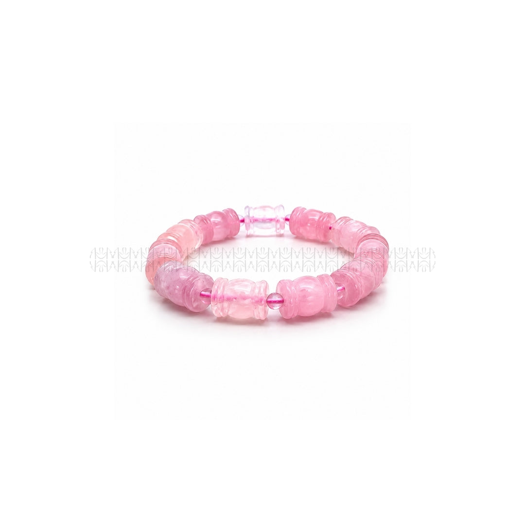He Stays Madagascar Rose Quartz Barrel Cut Bracelet  Crystal Bracelet