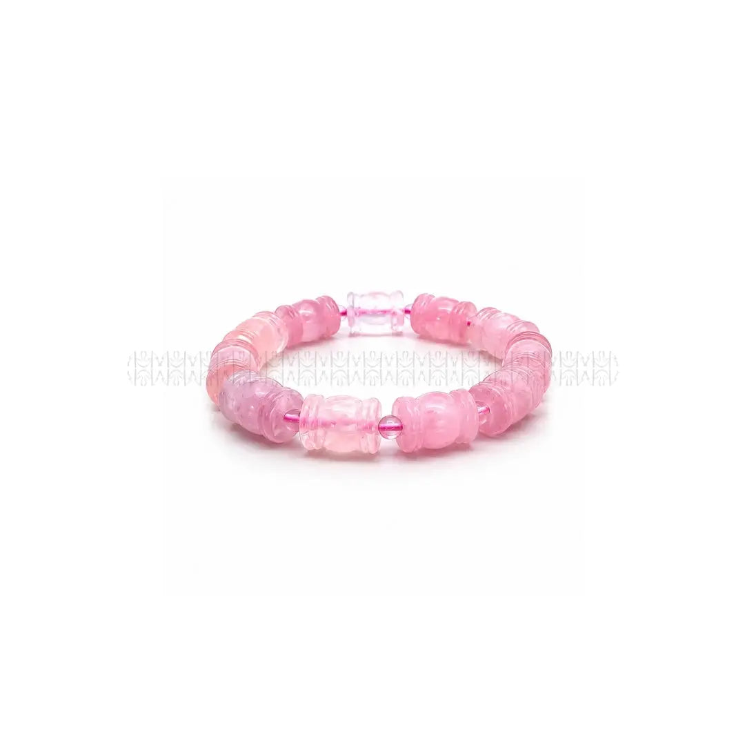 He Stays Madagascar Rose Quartz Barrel Cut Bracelet