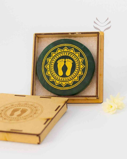 Green Aventurine Lakshmi Charan in wooden box