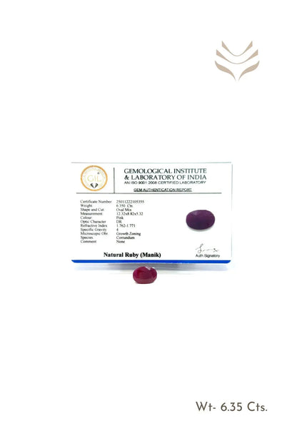 Light-Coded African Ruby -  6.35 Ct 