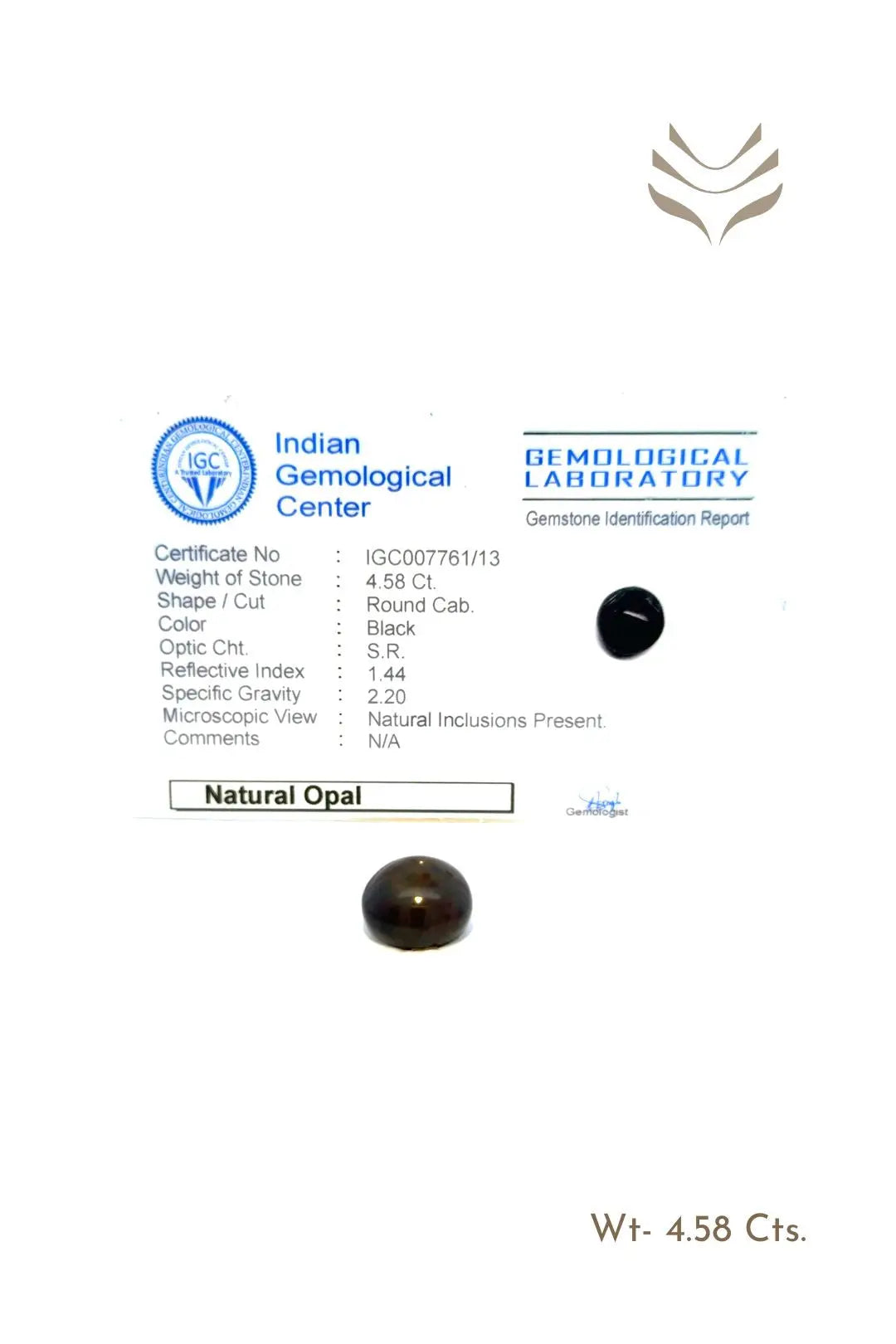 Light-Coded Black Opal - 4.58 Ct 