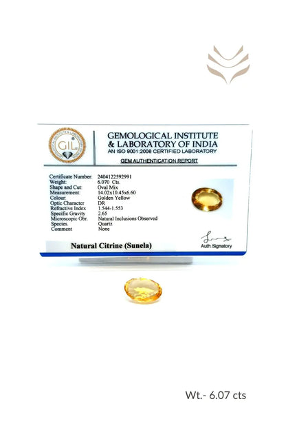 Light-Coded Citrine- 6.07 Ct 