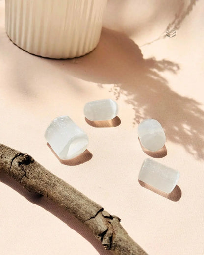 Light-Coded Moroccan Selenite Tumbles 