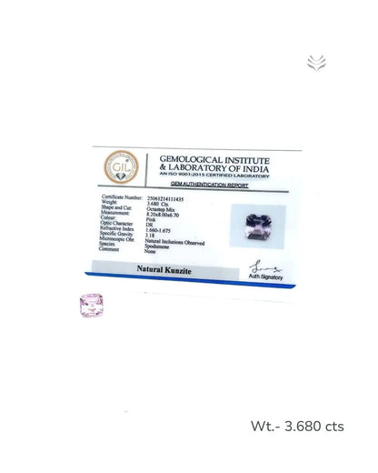 Light-Coded Natural Kunzite- 3.680 Ct 