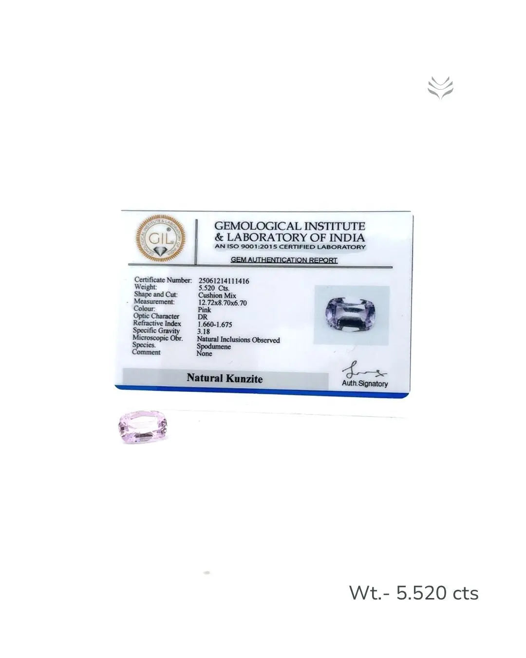 Light-Coded Natural Kunzite- 5.520 Ct 