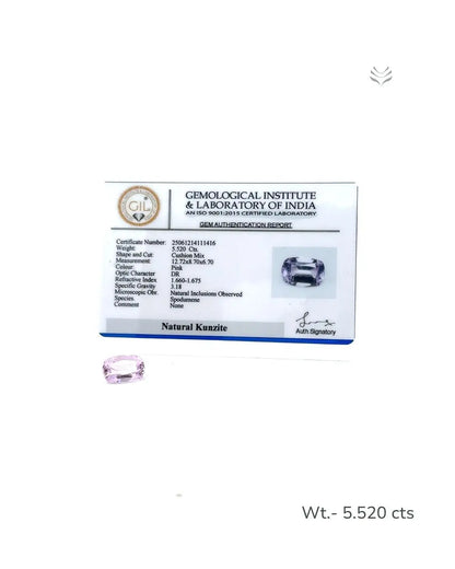 Light-Coded Natural Kunzite- 5.520 Ct 