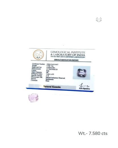 Light-Coded Natural Kunzite- 7.580 Ct 