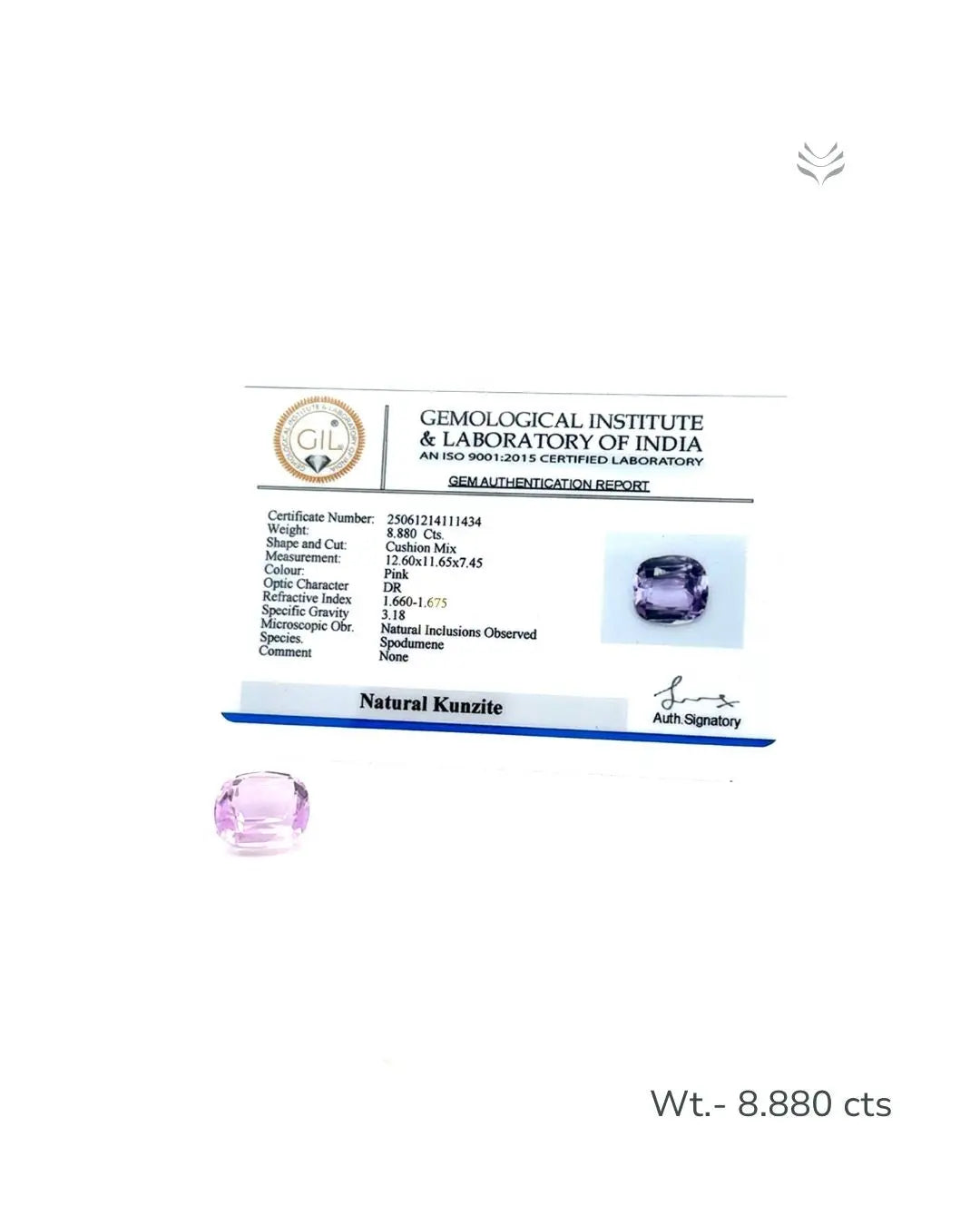 Light-Coded Natural Kunzite- 8.880 Ct 