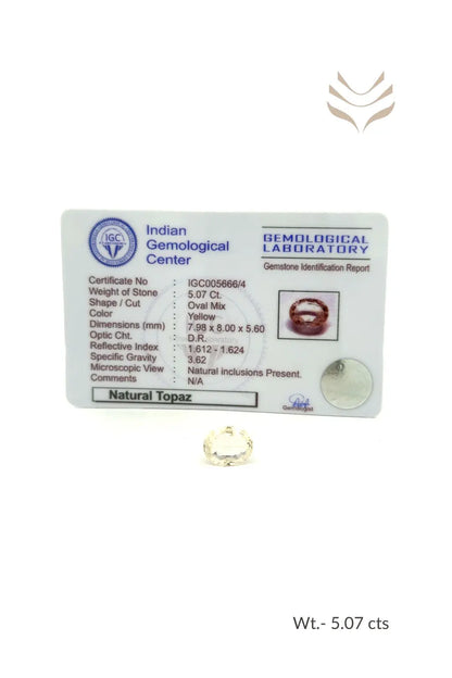 Light-Coded Premium Yellow Topaz- 5.07 Ct 