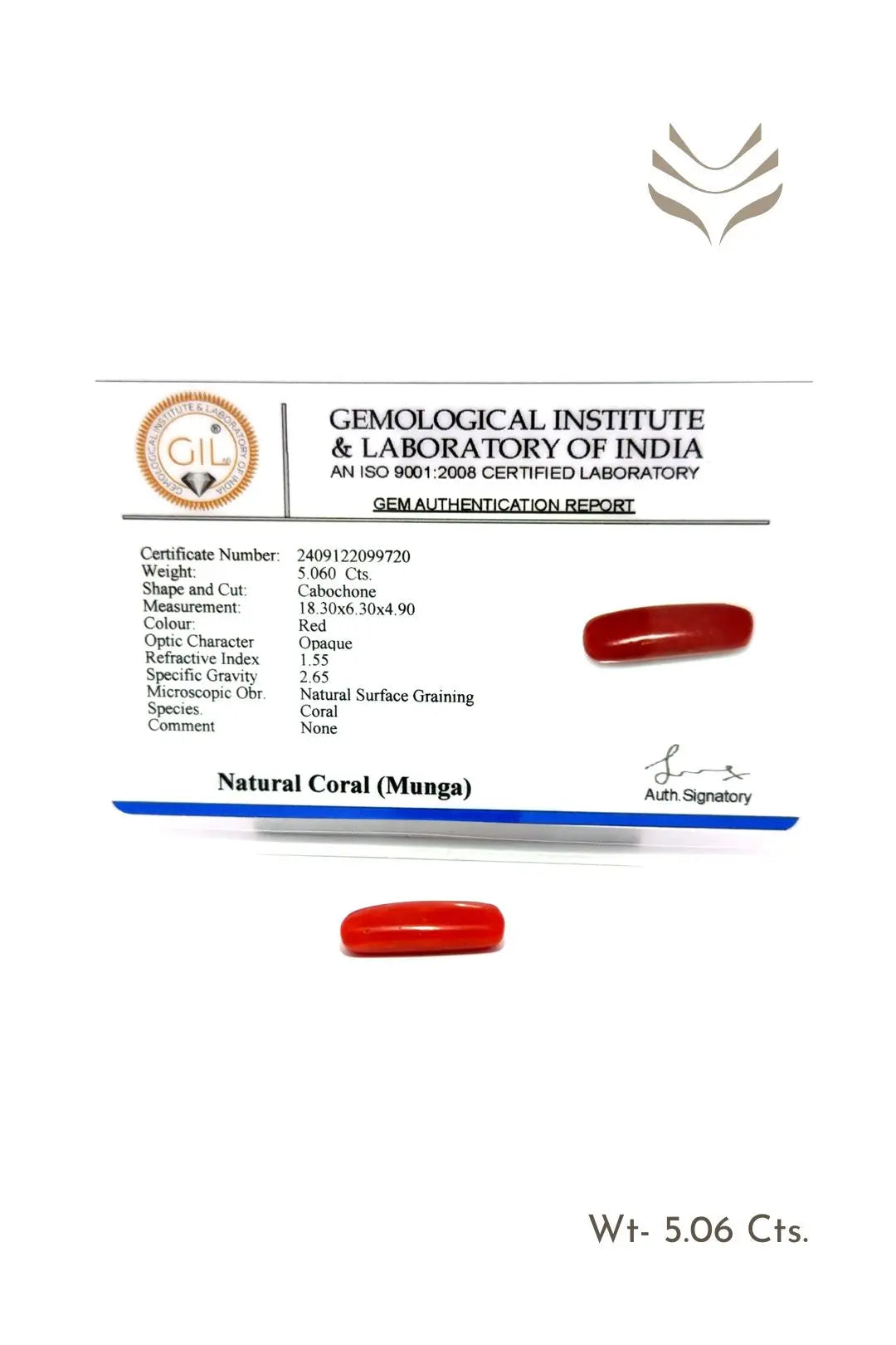 Light-Coded Red Coral - 5.06 CT 