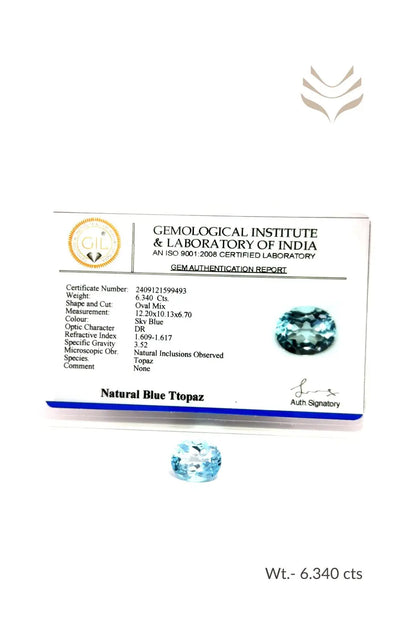 Light-Coded Swiss Blue Topaz - 6.34 Ct 