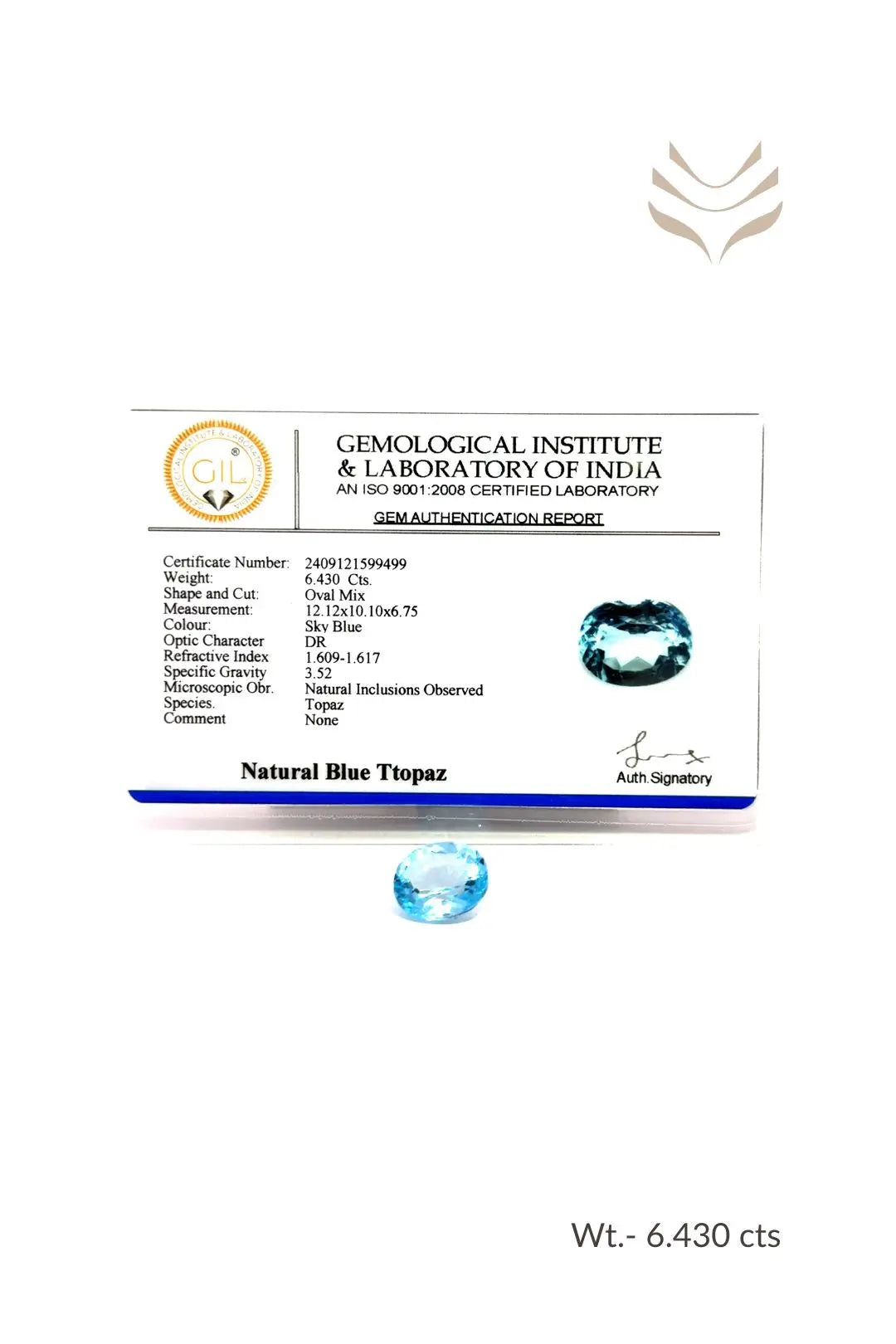 Light-Coded Swiss Blue Topaz - 6.43 Ct 