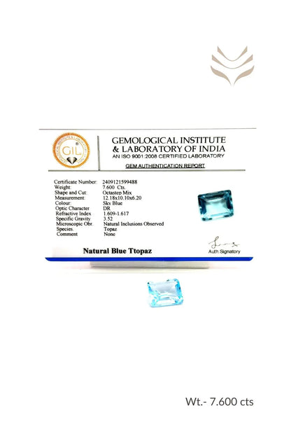 Light-Coded Swiss Blue Topaz - 7.60 Ct 