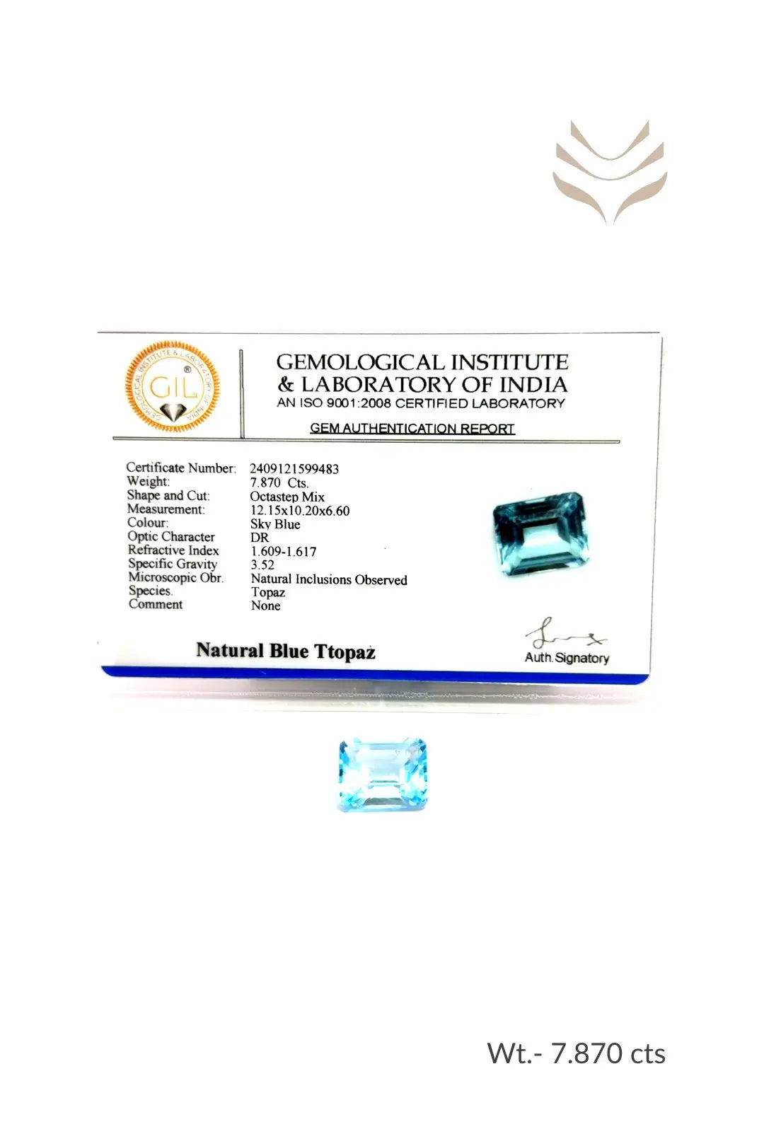 Light-Coded Swiss Blue Topaz - 7.87 Ct 