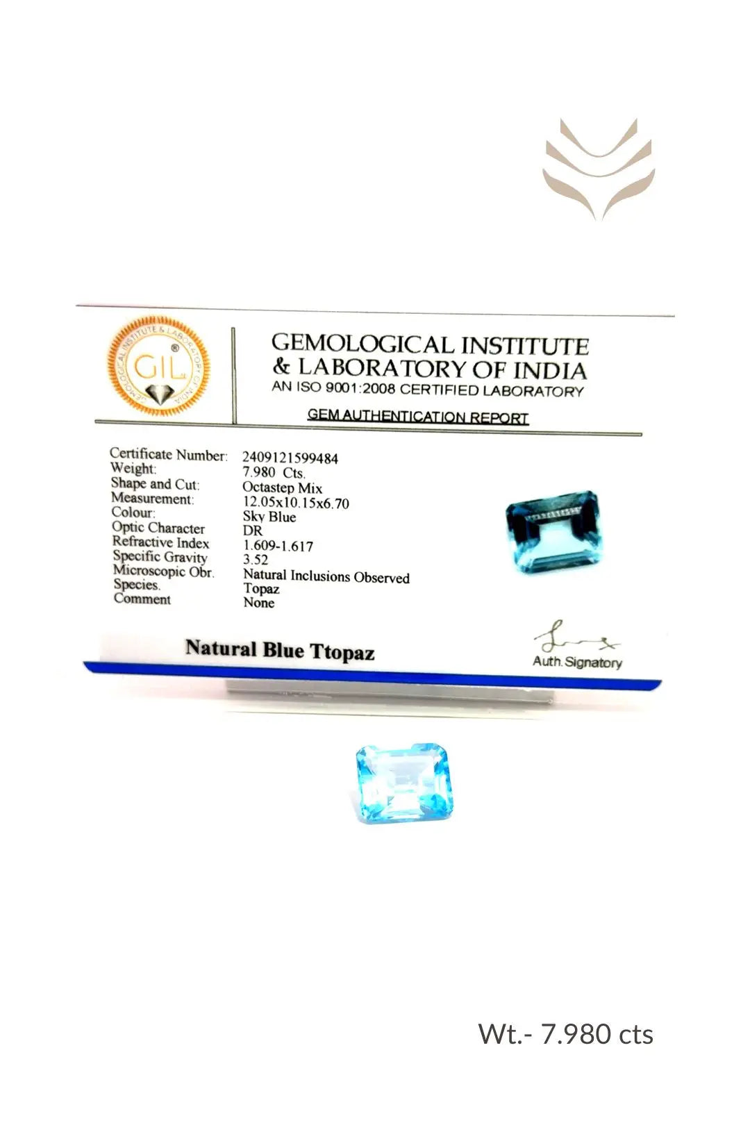 Light-Coded Swiss Blue Topaz - 7.98 Ct 