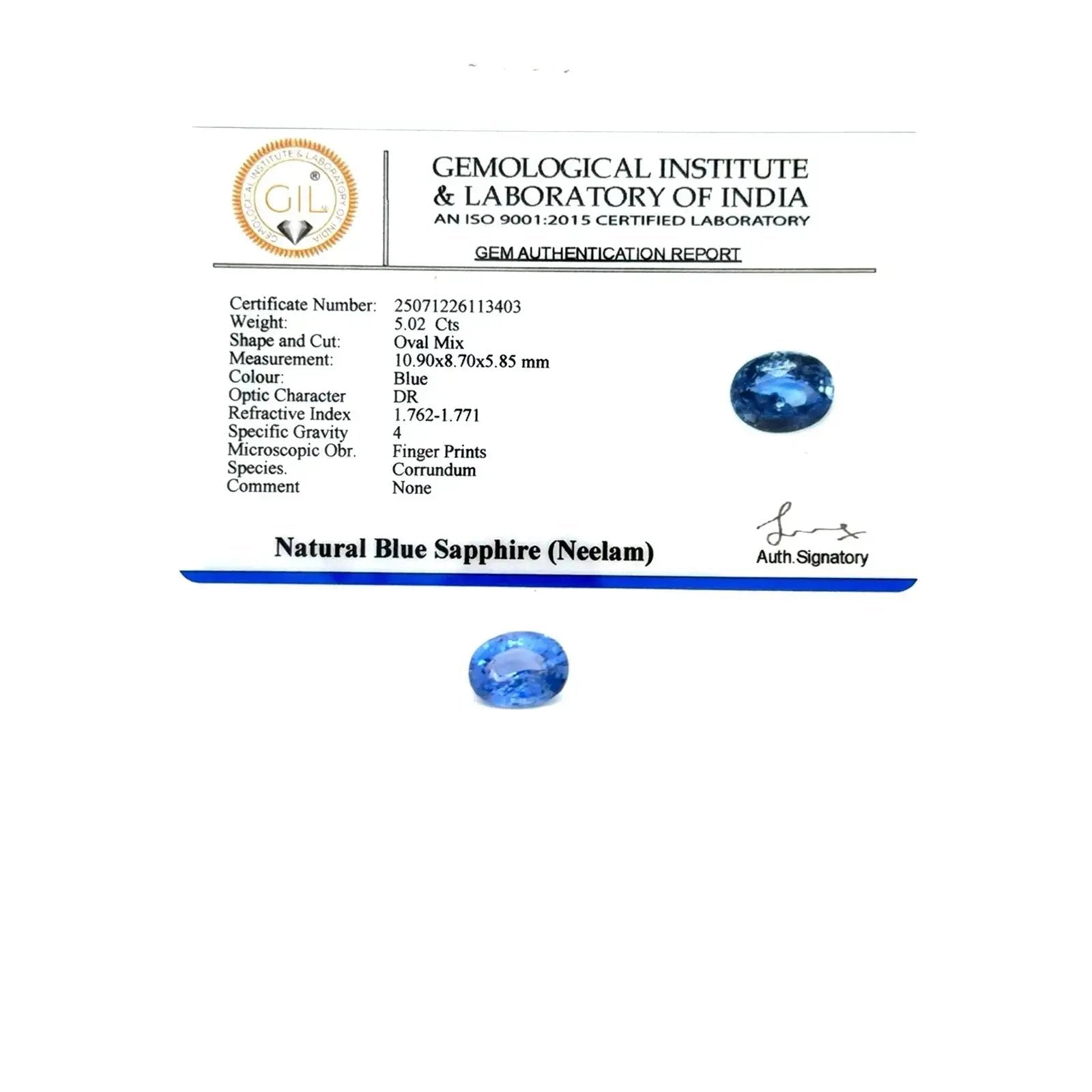 LightCoded Blue Sapphire - 5.02 Ct 