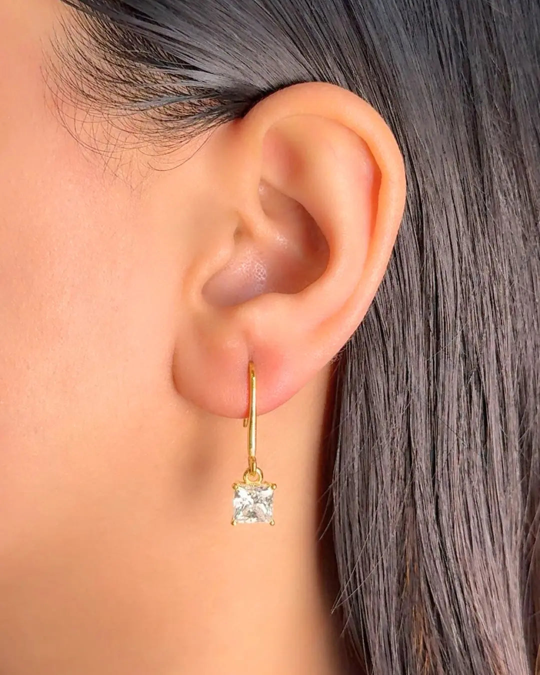 Lightcoded Freya Square Silver Gold-plated Loop Earrings 