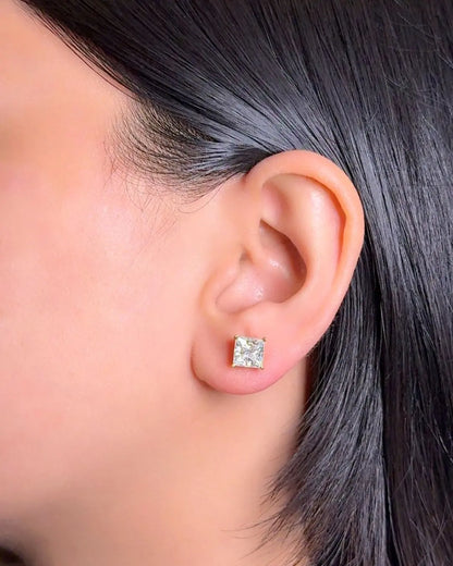 Lightcoded Freya Square Silver Gold-plated Screw Back Earrings 