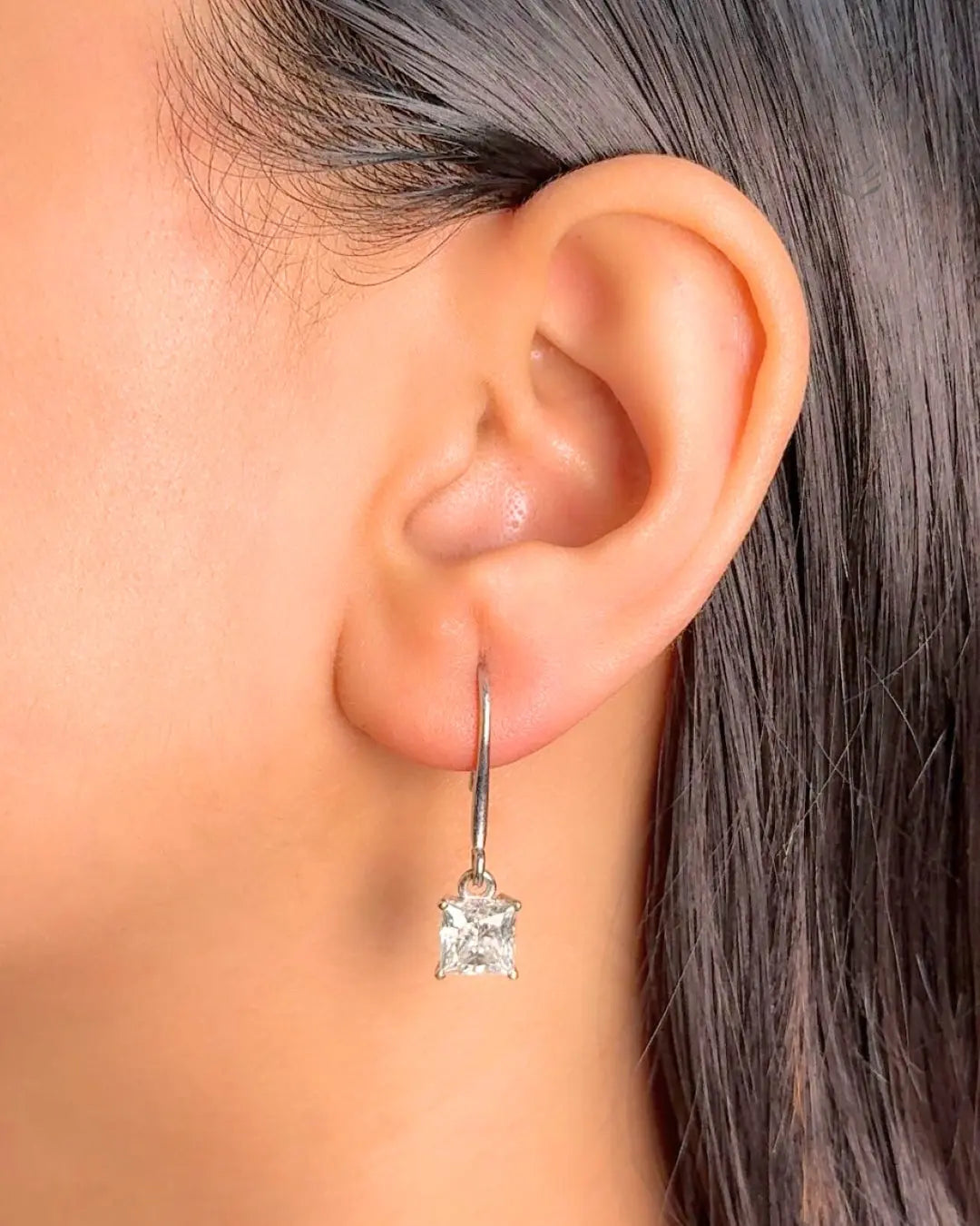 Lightcoded Freya Square Silver Loop Earrings 