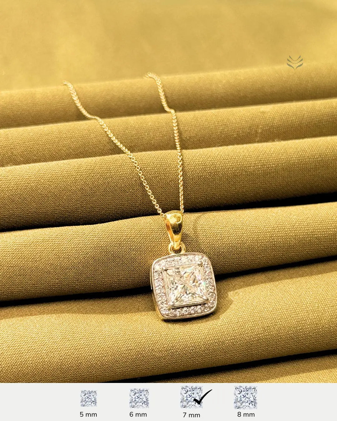 Lightcoded Luna Multi-moissanite Square Silver Gold-plated Pendant 