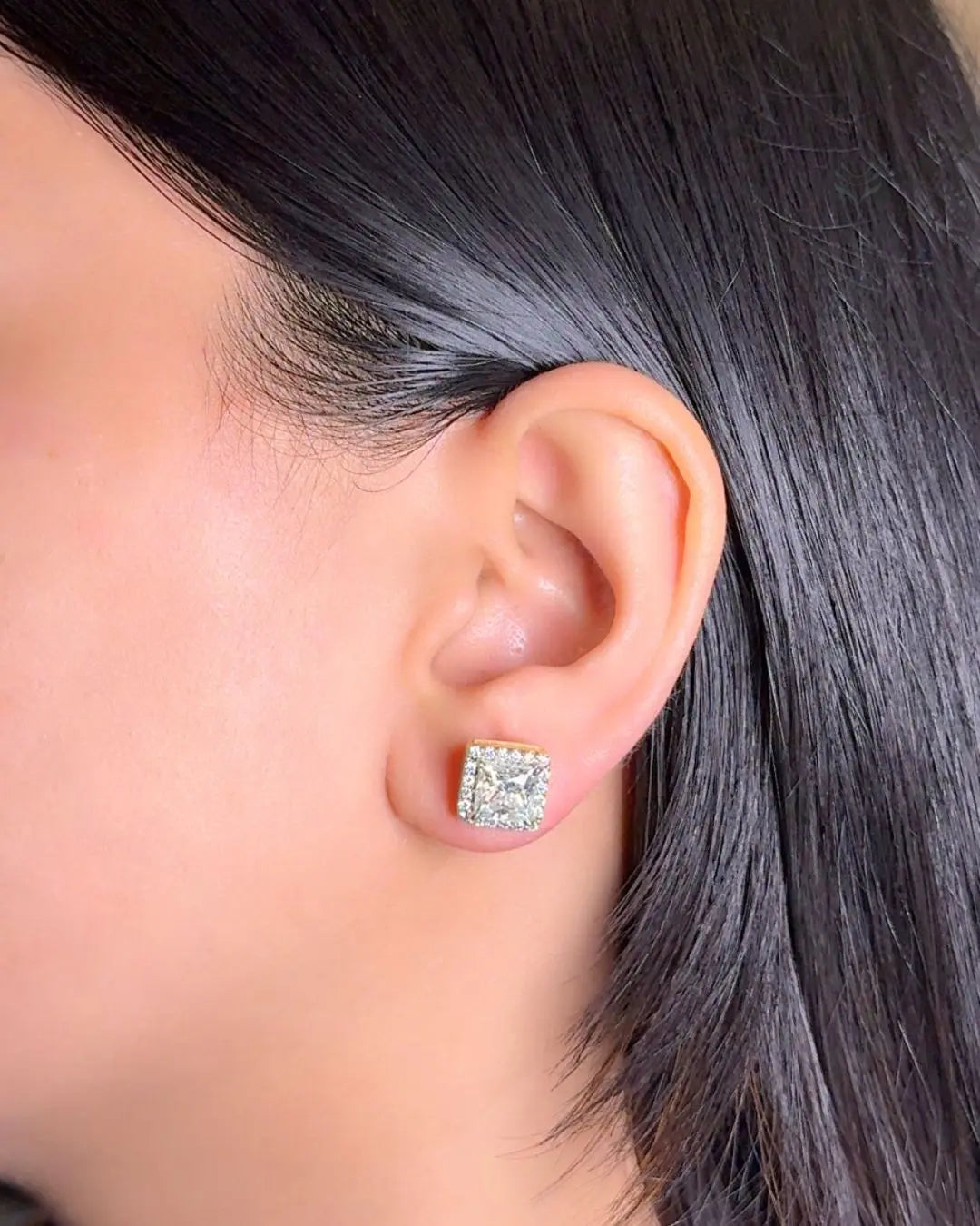 Lightcoded Luna Multi-moissanite Square Silver Gold-plated Screw Back Earrings 