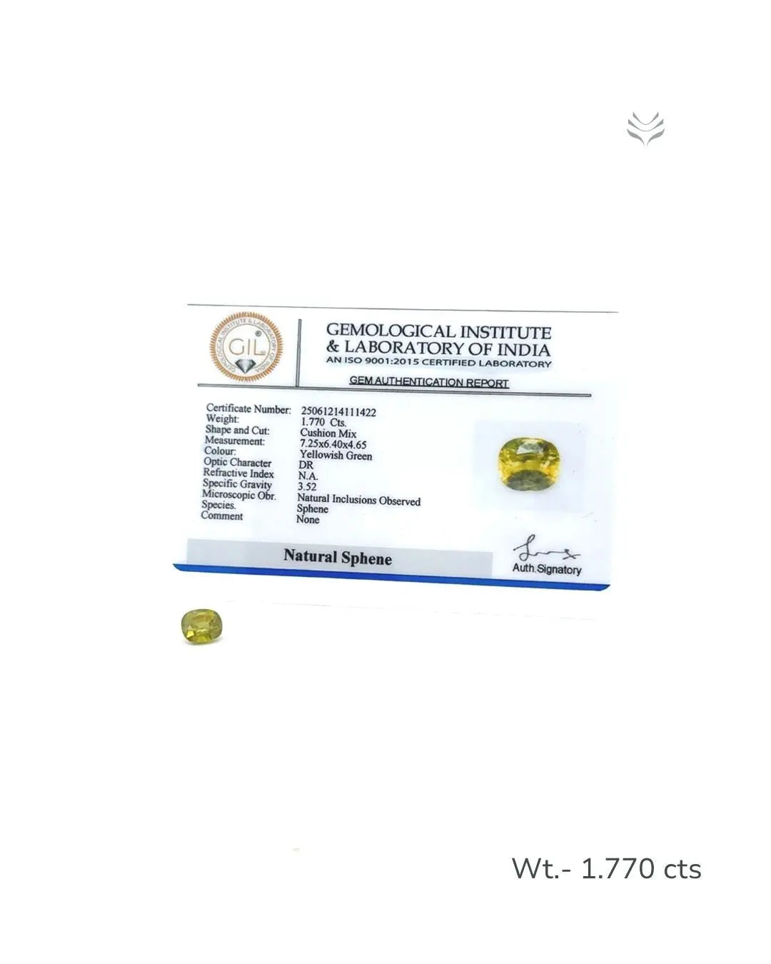 Lightcoded Natural Green Sphene - 1.770 Ct 