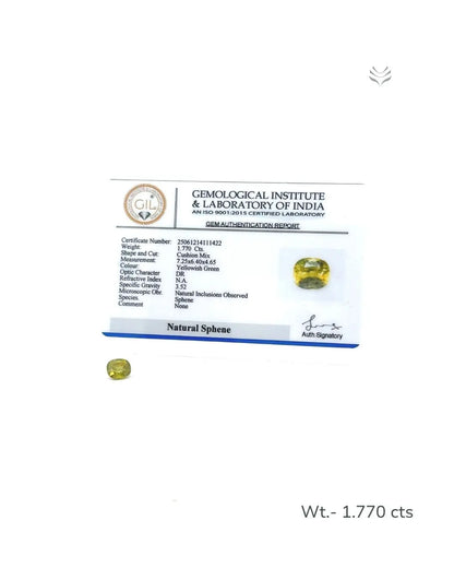 Lightcoded Natural Green Sphene - 1.770 Ct 
