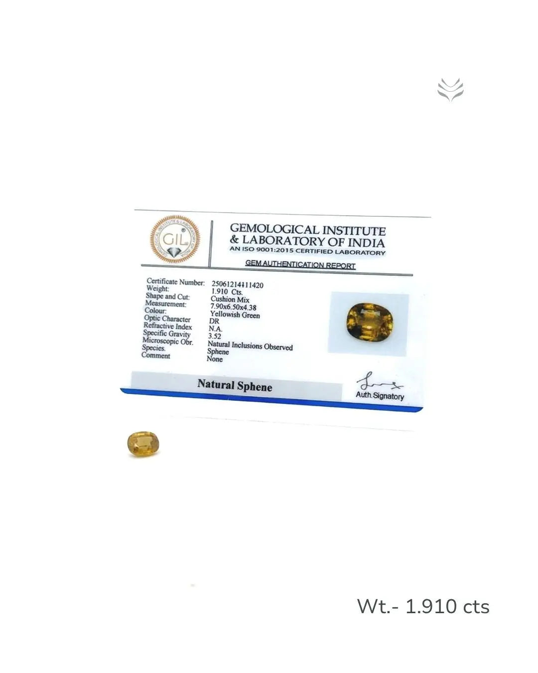 Lightcoded Natural Green Sphene - 1.910 Ct 