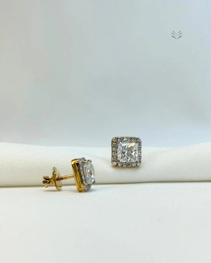Luna Multi-moissanite Square Silver Gold-plated Screw Back Earrings 