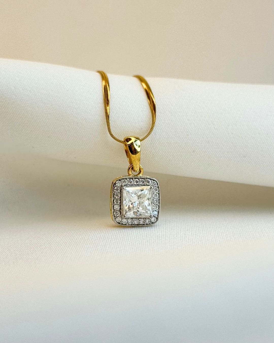 Luna Multi-moissanite Square Silver Gold-plated Pendant 