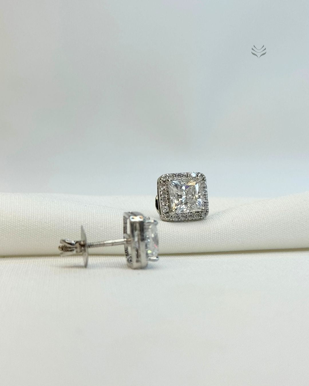 Luna Multi-moissanite Square Silver Screw Back Earrings 