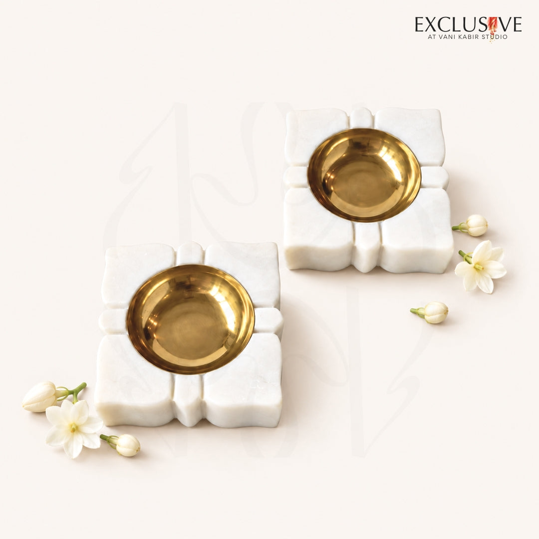 Marble Flower Diya - Set of 2 
