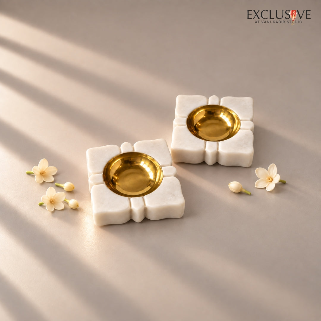 Marble Flower Diya - Set of 2 