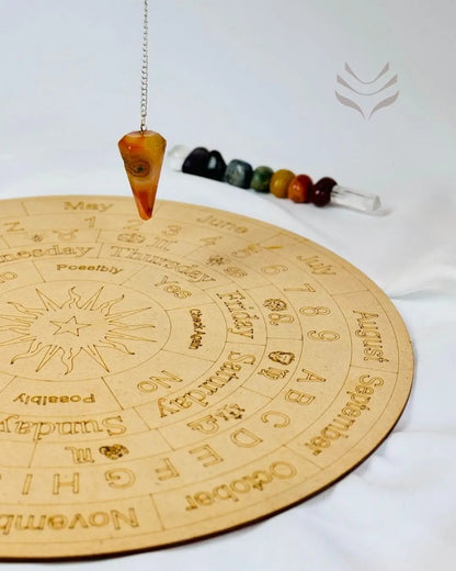 Close-up of Light-Coded Pendulum Board with hanging pendulum