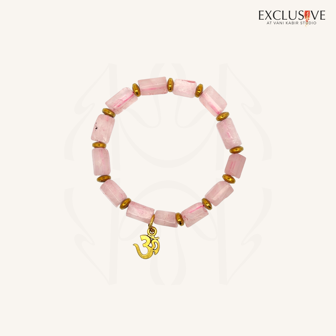 Rose Quartz Om Bracelet  Crystal Bracelet Mixel