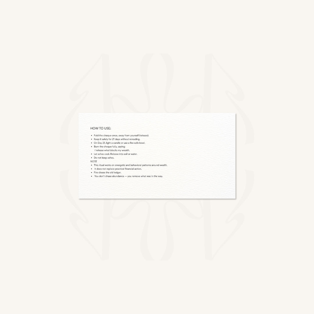 Wealth Obstacle Remover Cheque  cards